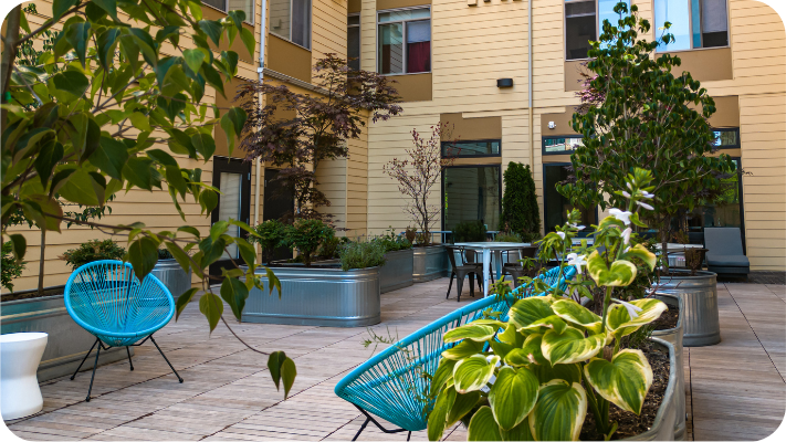 outdoor seating area at Thrive Lake City